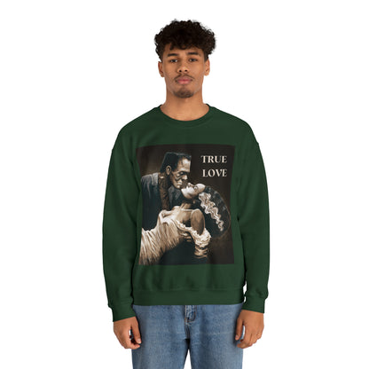 Frankenstein and His Bride True Love Neutral Halloween Monsters Cozy Unisex Heavy Blend™ Crewneck Sweatshirt | Fall Autumn | Gift Idea