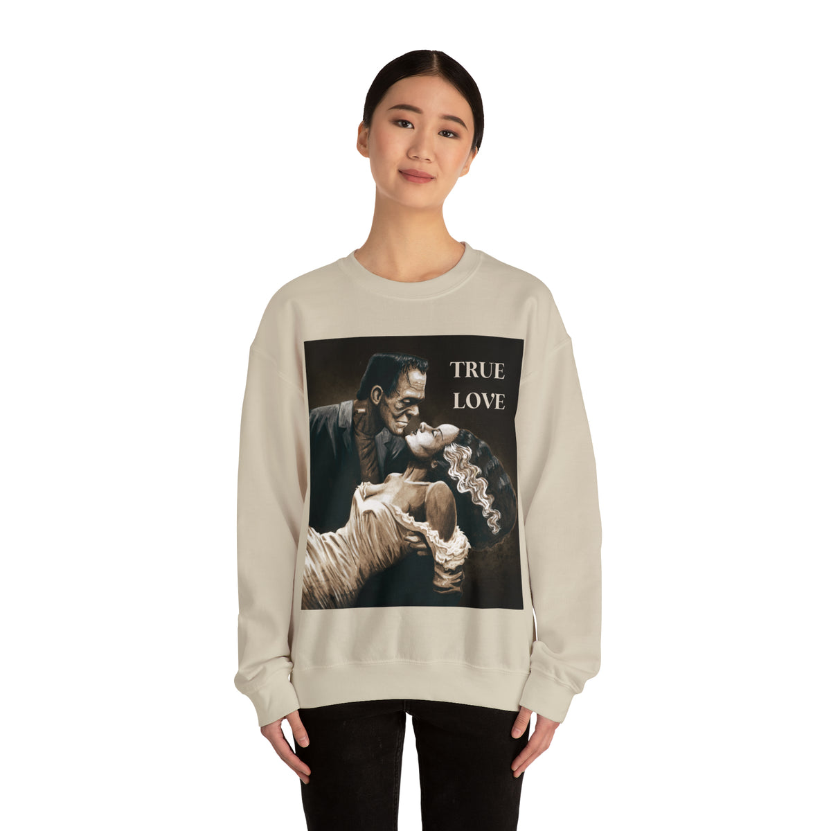 Frankenstein and His Bride True Love Neutral Halloween Monsters Cozy Unisex Heavy Blend™ Crewneck Sweatshirt | Fall Autumn | Gift Idea