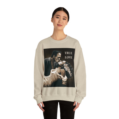 Frankenstein and His Bride True Love Neutral Halloween Monsters Cozy Unisex Heavy Blend™ Crewneck Sweatshirt | Fall Autumn | Gift Idea