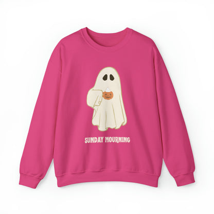 Cute Ghost "Sunday Mourning" Coffee Pumpkin Mug Unisex Heavy Blend™ Crewneck Sweatshirt | Fall Autumn | Gift Idea
