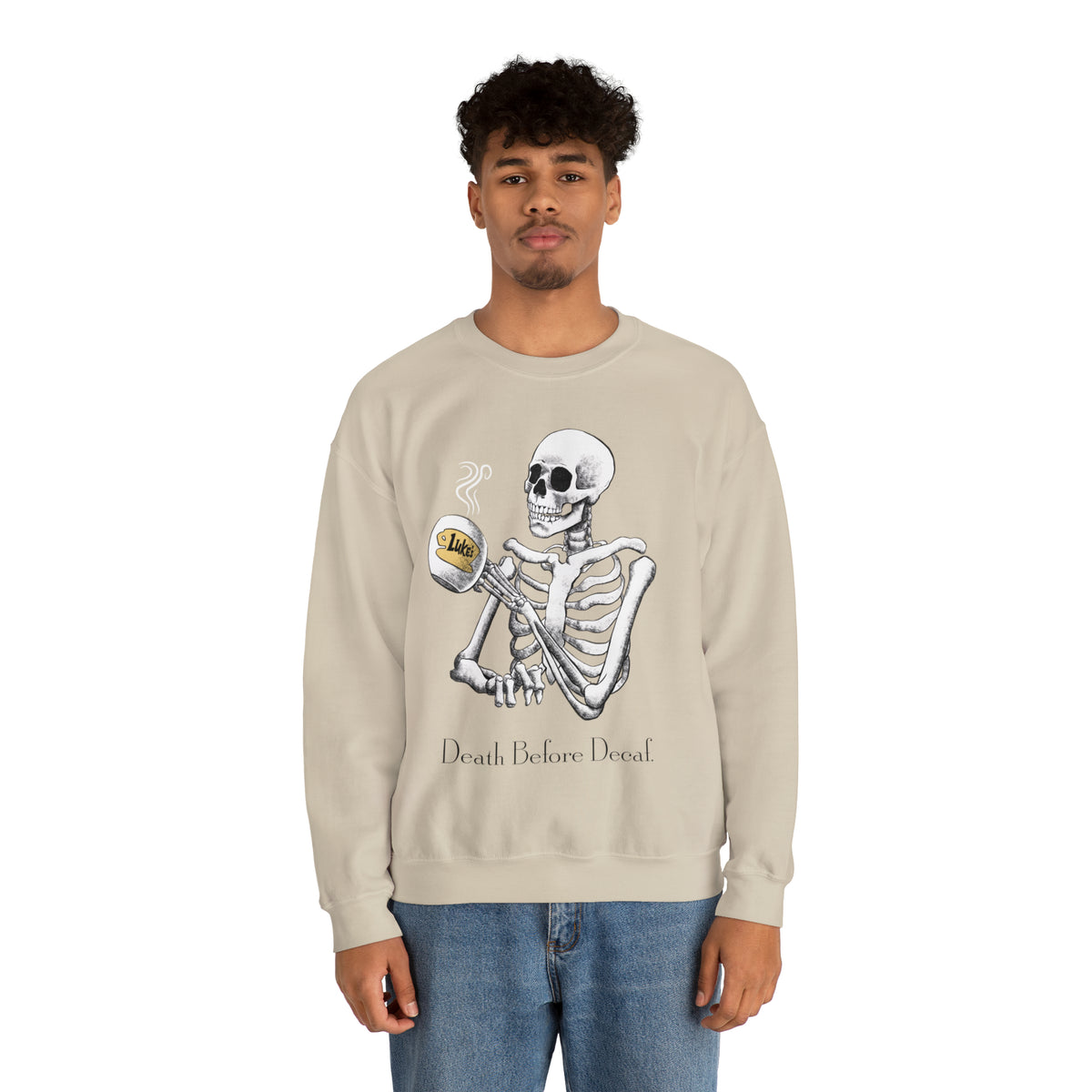 Gilmore Girls Halloween Skeleton Drinking Luke's Coffee Unisex Heavy Blend™ Crewneck Sweatshirt | Fall Autumn | Cozy Sweater