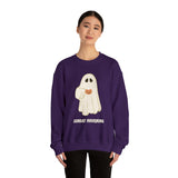 Cute Ghost "Sunday Mourning" Coffee Pumpkin Mug Unisex Heavy Blend™ Crewneck Sweatshirt | Fall Autumn | Gift Idea