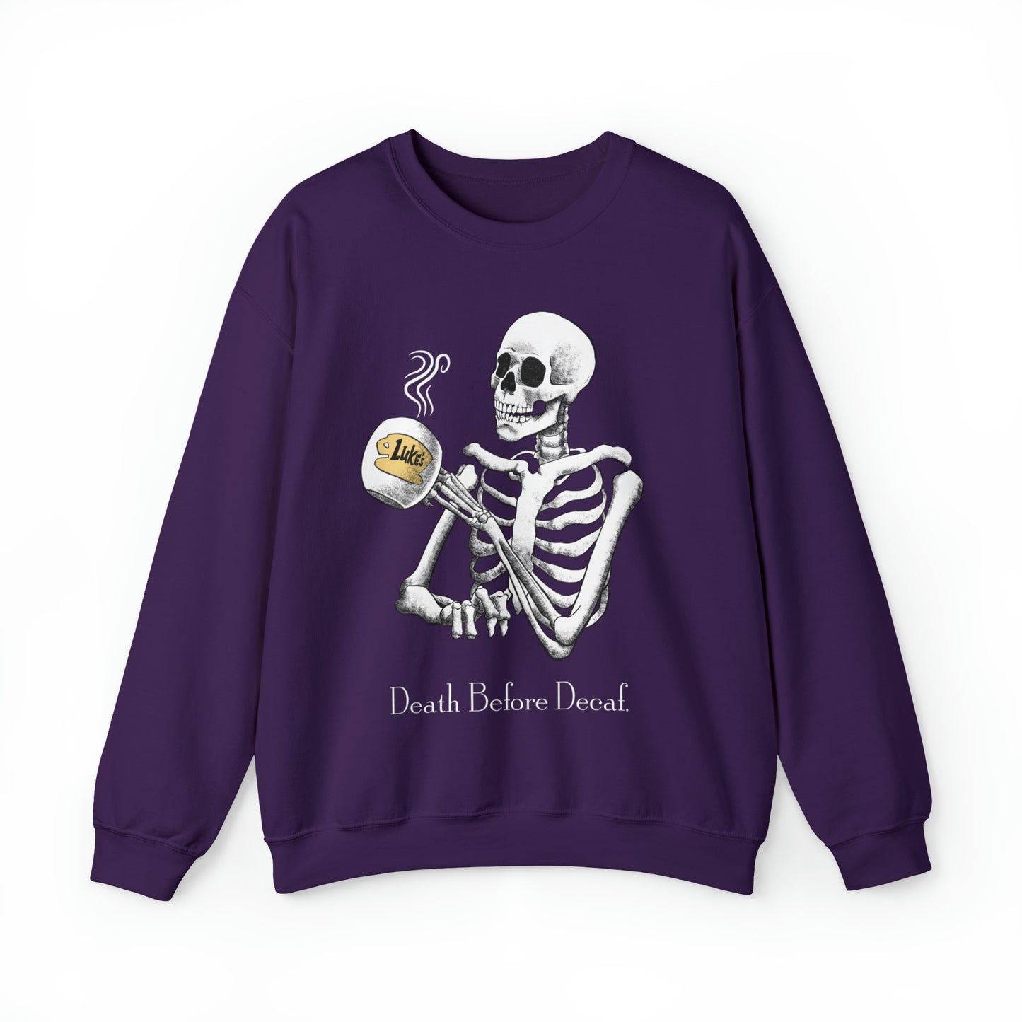 Gilmore Girls Halloween Skeleton Drinking Luke's Coffee Unisex Heavy Blend™ Crewneck Sweatshirt | Fall Autumn | Cozy Sweater