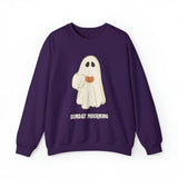Cute Ghost "Sunday Mourning" Coffee Pumpkin Mug Unisex Heavy Blend™ Crewneck Sweatshirt | Fall Autumn | Gift Idea