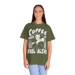 Frankenstein Monster Graphic Green T-Shirt Tee | Funny Coffee Halloween Quote | Gothic Goth Gift Idea | Unisex