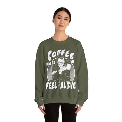 Frankenstein Horror Green Unisex Sweatshirt | Halloween Funny Coffee Quote |  Crewneck | Gothic Goth Gift Idea |