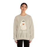 Cute Ghost "Sunday Mourning" Coffee Pumpkin Mug Unisex Heavy Blend™ Crewneck Sweatshirt | Fall Autumn | Gift Idea