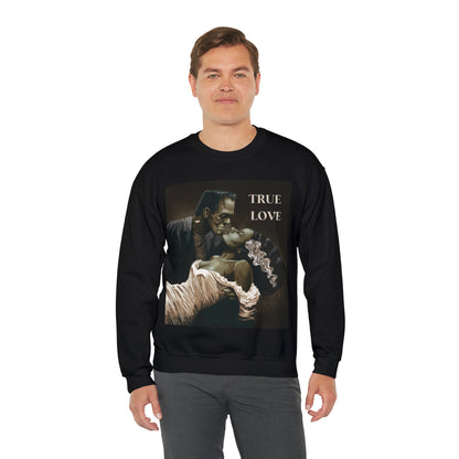 Frankenstein and His Bride Green Version True Love Halloween Monsters Cozy Unisex Heavy Blend™ Crewneck Sweatshirt | Fall Autumn| Humour TV  | Gift Idea