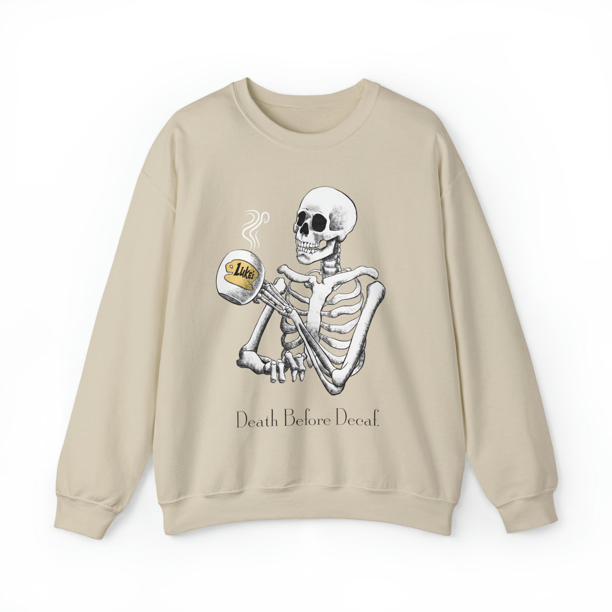 Gilmore Girls Halloween Skeleton Drinking Luke's Coffee Unisex Heavy Blend™ Crewneck Sweatshirt | Fall Autumn | Cozy Sweater