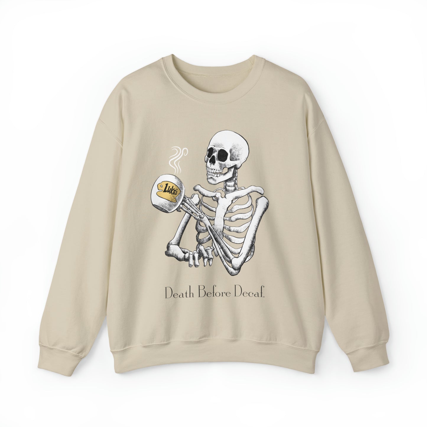 Gilmore Girls Halloween Skeleton Drinking Luke's Coffee Unisex Heavy Blend™ Crewneck Sweatshirt | Fall Autumn | Cozy Sweater