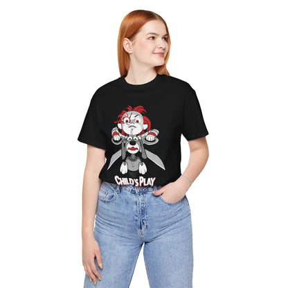 Child's Play Thing Scary Movie Halloween Horror Cartoon Unisex Jersey Short Sleeve Tee