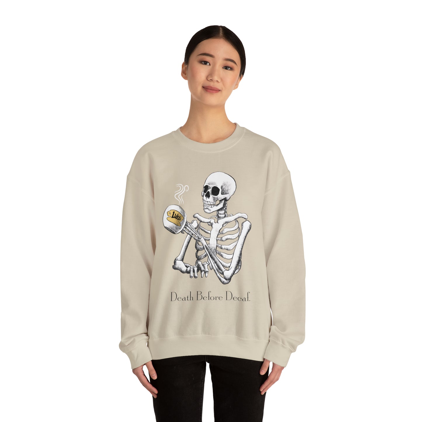 Gilmore Girls Halloween Skeleton Drinking Luke's Coffee Unisex Heavy Blend™ Crewneck Sweatshirt | Fall Autumn | Cozy Sweater