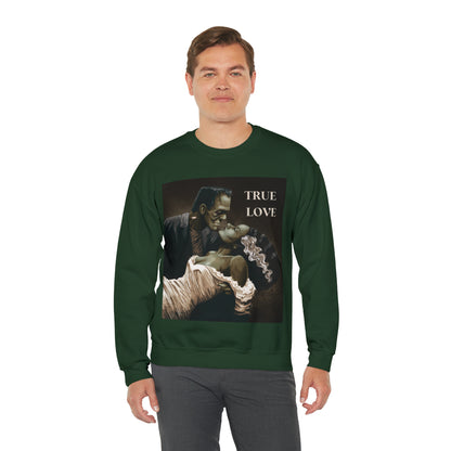 Frankenstein and His Bride Green Version True Love Halloween Monsters Cozy Unisex Heavy Blend™ Crewneck Sweatshirt | Fall Autumn| Humour TV  | Gift Idea