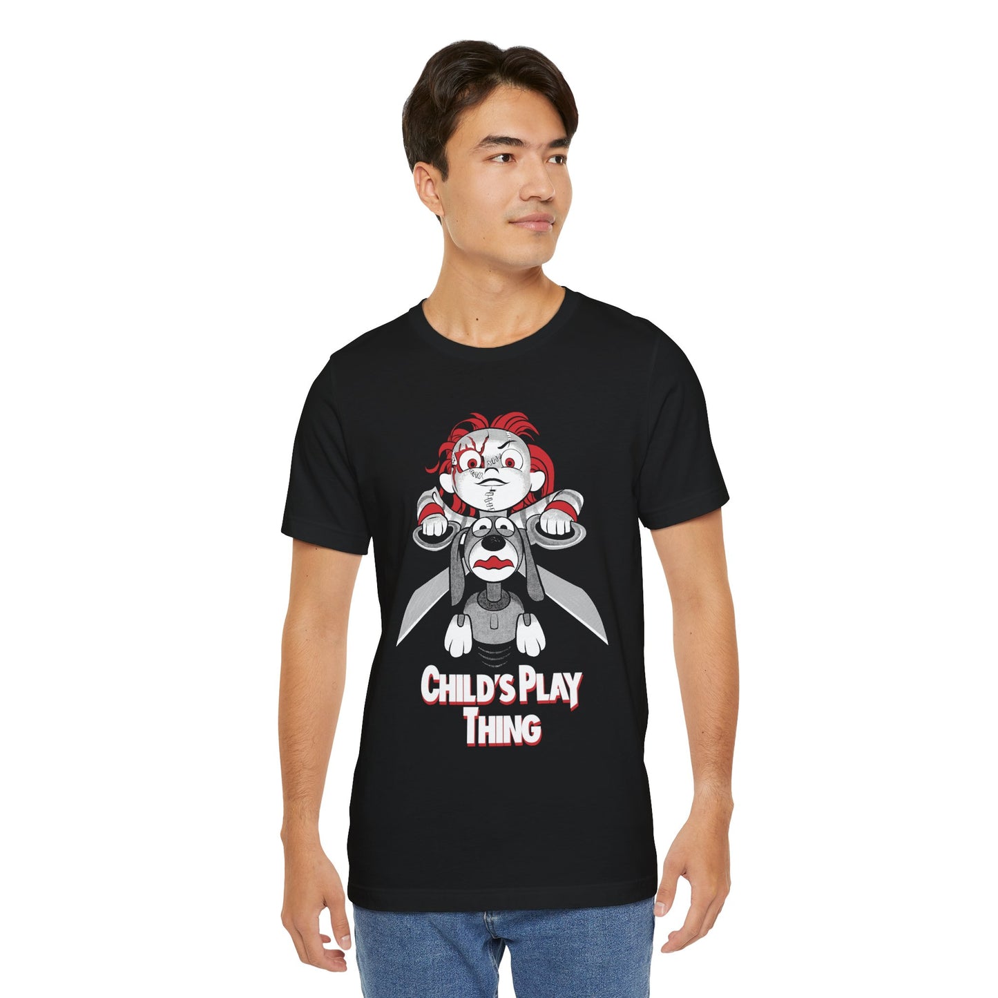 Child's Play Thing Scary Movie Halloween Horror Cartoon Unisex Jersey Short Sleeve Tee