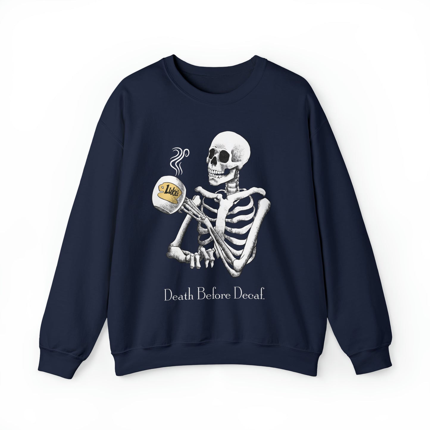 Gilmore Girls Halloween Skeleton Drinking Luke's Coffee Unisex Heavy Blend™ Crewneck Sweatshirt | Fall Autumn | Cozy Sweater