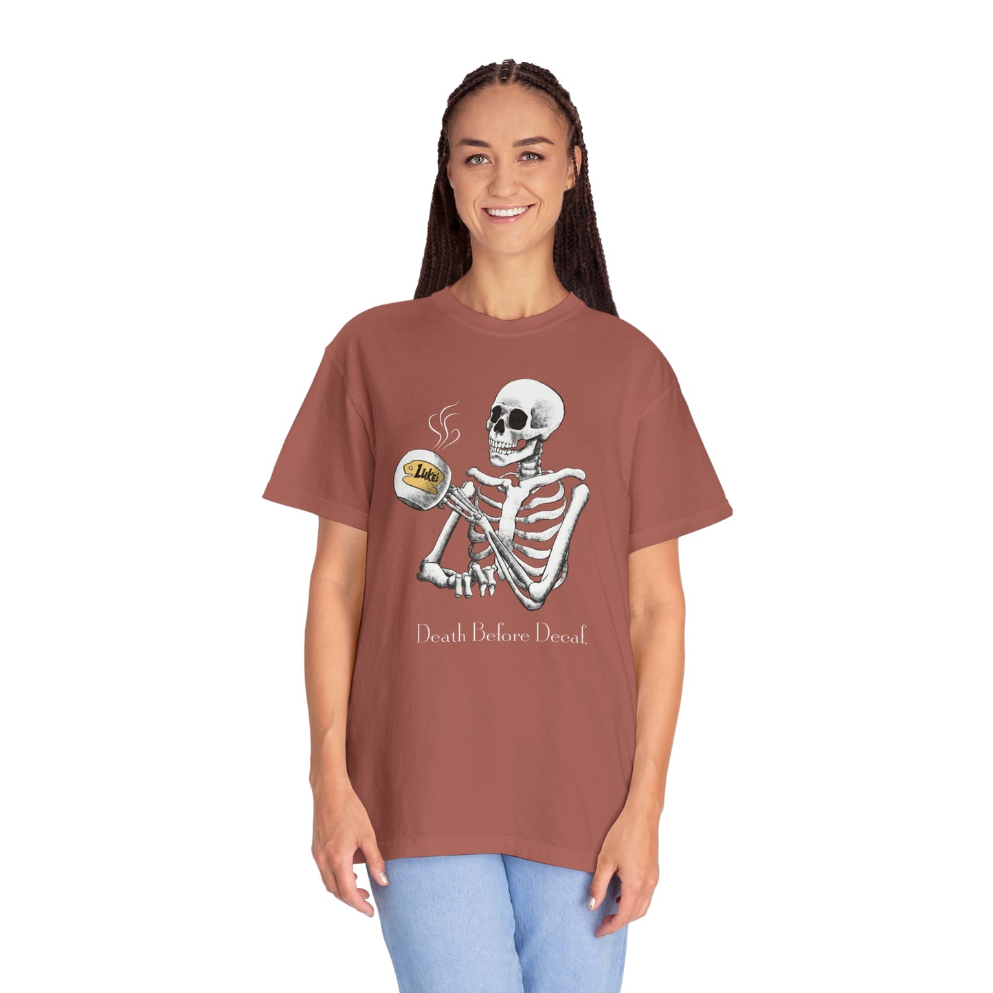 Gilmore Girls Halloween Skeleton Drinking Luke's Coffee Unisex Garment-Dyed T-shirt