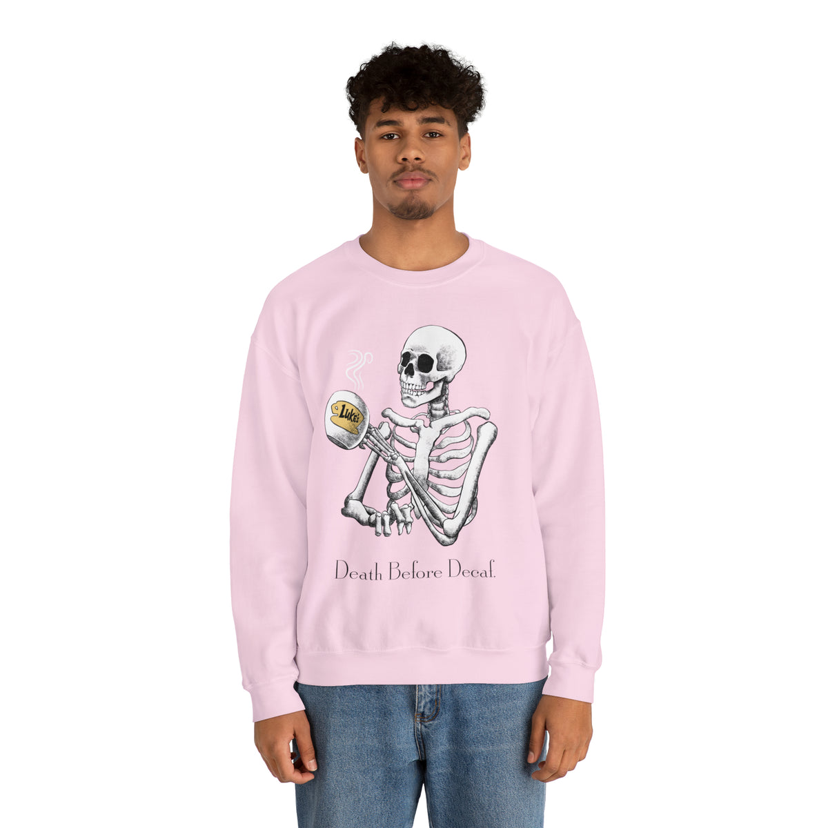 Gilmore Girls Halloween Skeleton Drinking Luke's Coffee Unisex Heavy Blend™ Crewneck Sweatshirt | Fall Autumn | Cozy Sweater