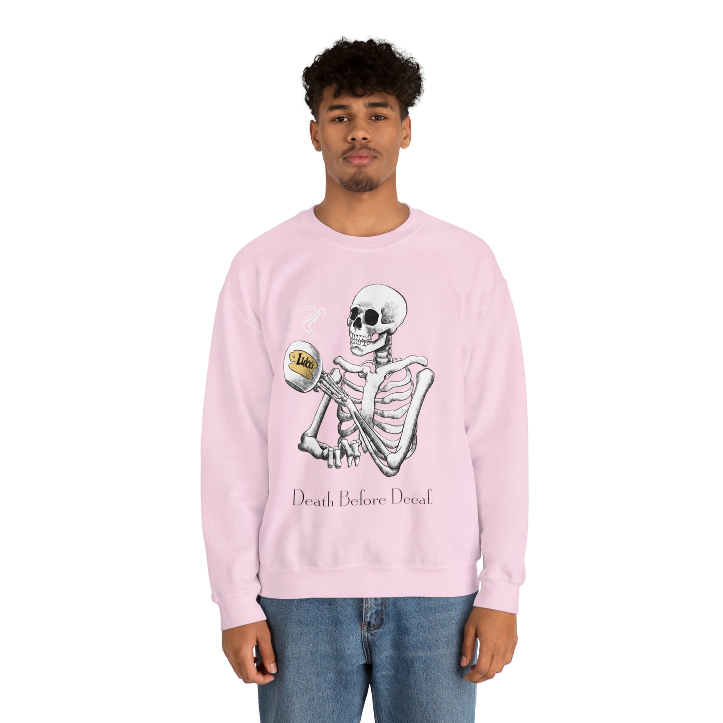 Gilmore Girls Halloween Skeleton Drinking Luke's Coffee Unisex Heavy Blend™ Crewneck Sweatshirt | Fall Autumn | Cozy Sweater