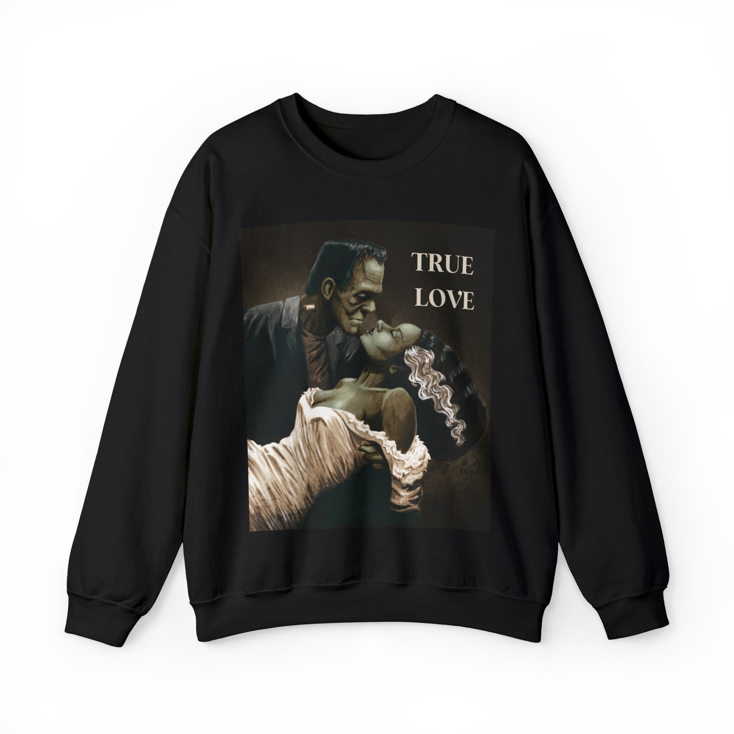 Frankenstein and His Bride Green Version True Love Halloween Monsters Cozy Unisex Heavy Blend™ Crewneck Sweatshirt | Fall Autumn| Humour TV  | Gift Idea