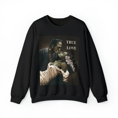 Frankenstein and His Bride Green Version True Love Halloween Monsters Cozy Unisex Heavy Blend™ Crewneck Sweatshirt | Fall Autumn| Humour TV  | Gift Idea
