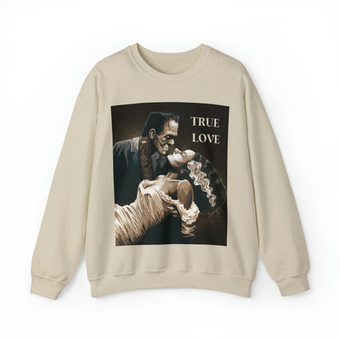 Frankenstein and His Bride True Love Neutral Halloween Monsters Cozy Unisex Heavy Blend™ Crewneck Sweatshirt | Fall Autumn | Gift Idea