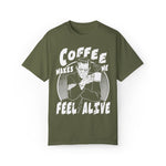 Frankenstein Monster Graphic Green T-Shirt Tee | Funny Coffee Halloween Quote | Gothic Goth Gift Idea | Unisex