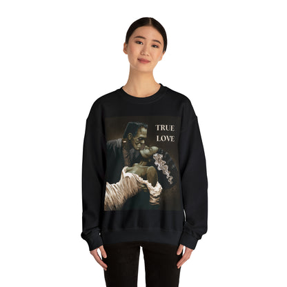 Frankenstein and His Bride Green Version True Love Halloween Monsters Cozy Unisex Heavy Blend™ Crewneck Sweatshirt | Fall Autumn| Humour TV  | Gift Idea