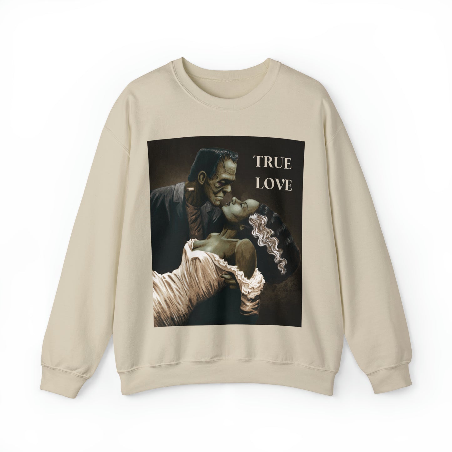Frankenstein and His Bride Green Version True Love Halloween Monsters Cozy Unisex Heavy Blend™ Crewneck Sweatshirt | Fall Autumn| Humour TV  | Gift Idea