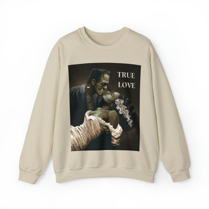 Frankenstein and His Bride Green Version True Love Halloween Monsters Cozy Unisex Heavy Blend™ Crewneck Sweatshirt | Fall Autumn| Humour TV  | Gift Idea