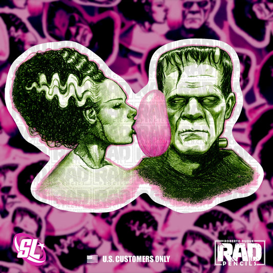 Frankenstein and Bride Bubblegum Fun Cute Halloween Vinyl Sticker