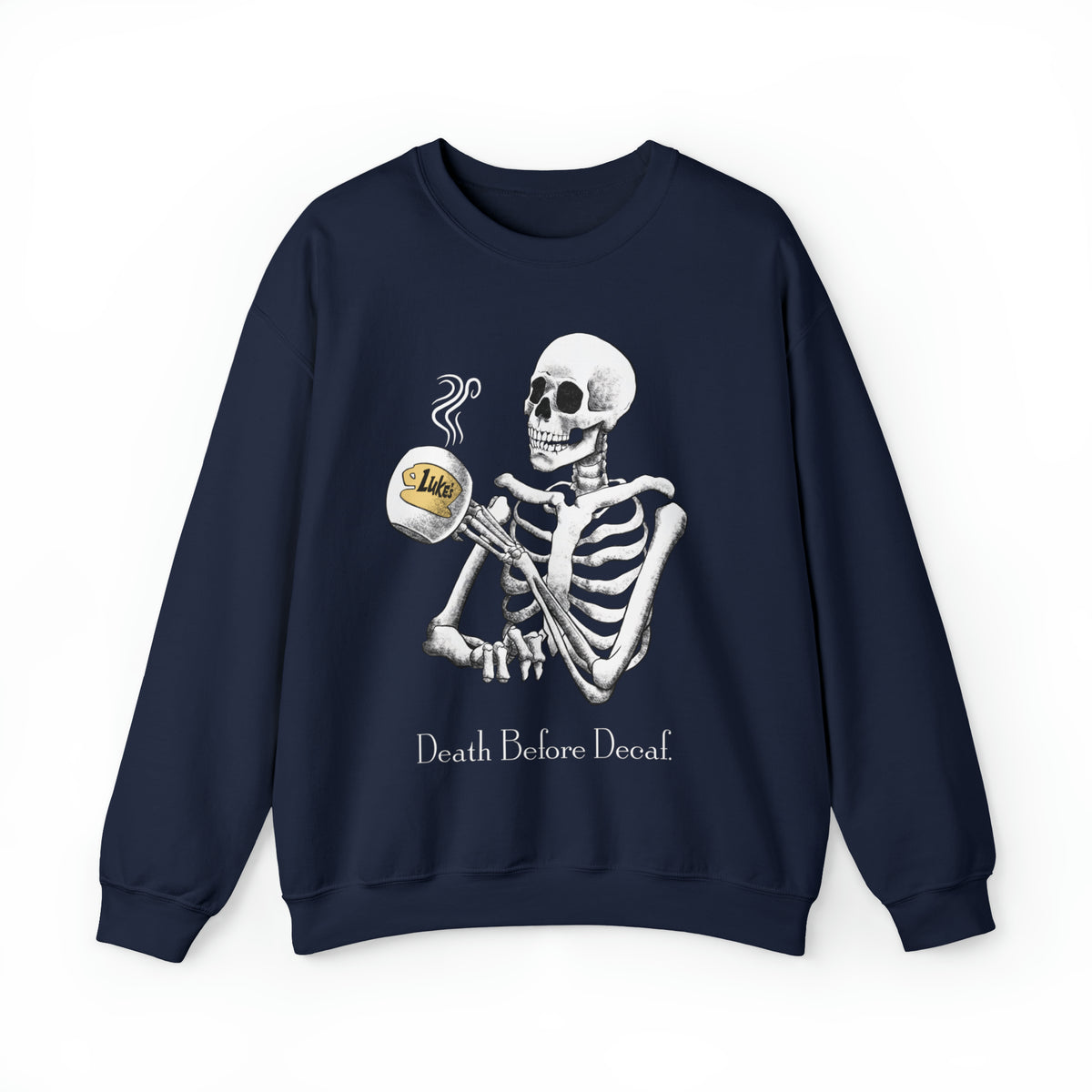 Gilmore Girls Halloween Skeleton Drinking Luke's Coffee Unisex Heavy Blend™ Crewneck Sweatshirt | Fall Autumn | Cozy Sweater