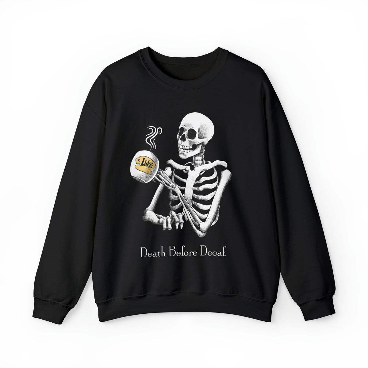 Gilmore Girls Halloween Skeleton Drinking Luke's Coffee Unisex Heavy Blend™ Crewneck Sweatshirt | Fall Autumn | Cozy Sweater