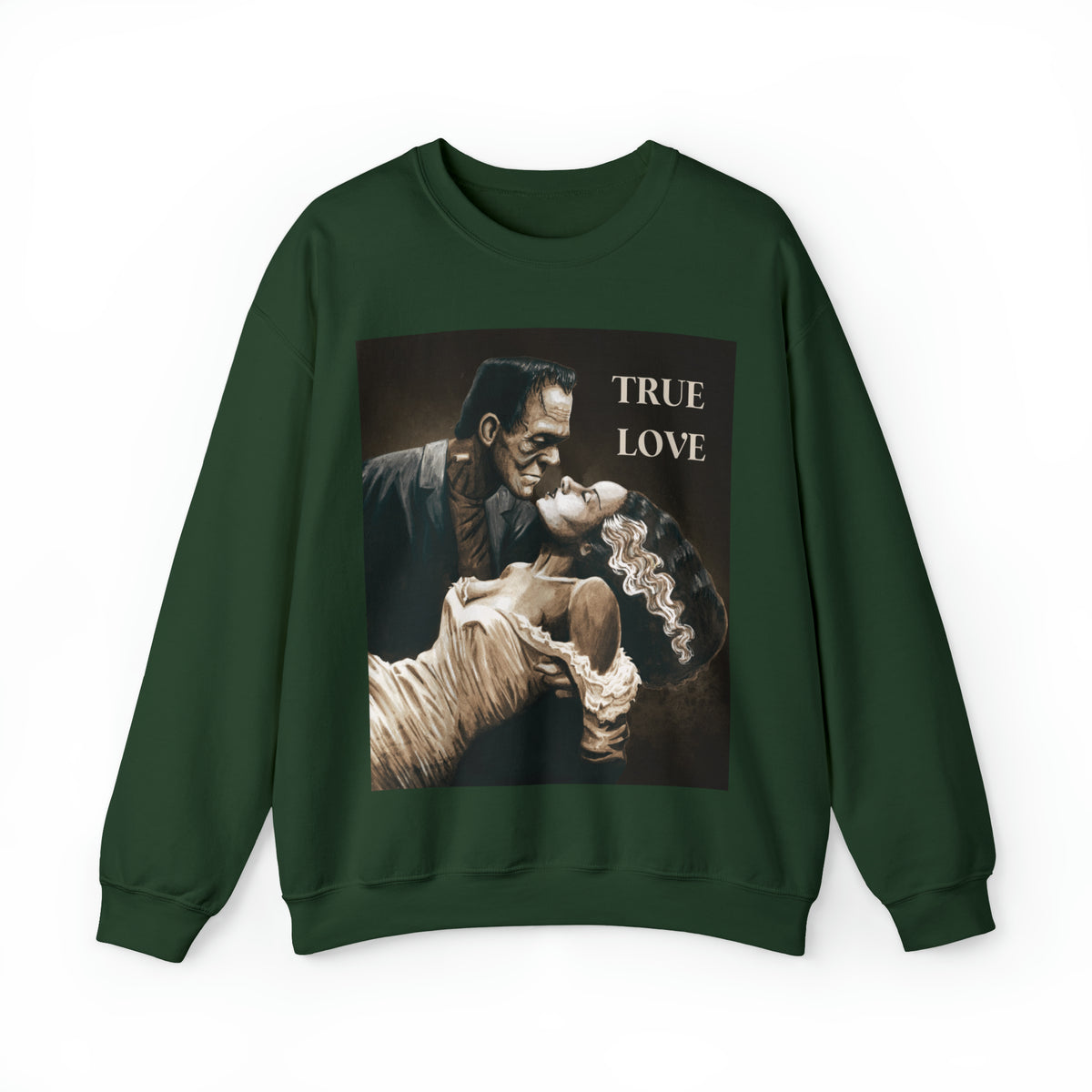 Frankenstein and His Bride True Love Neutral Halloween Monsters Cozy Unisex Heavy Blend™ Crewneck Sweatshirt | Fall Autumn | Gift Idea