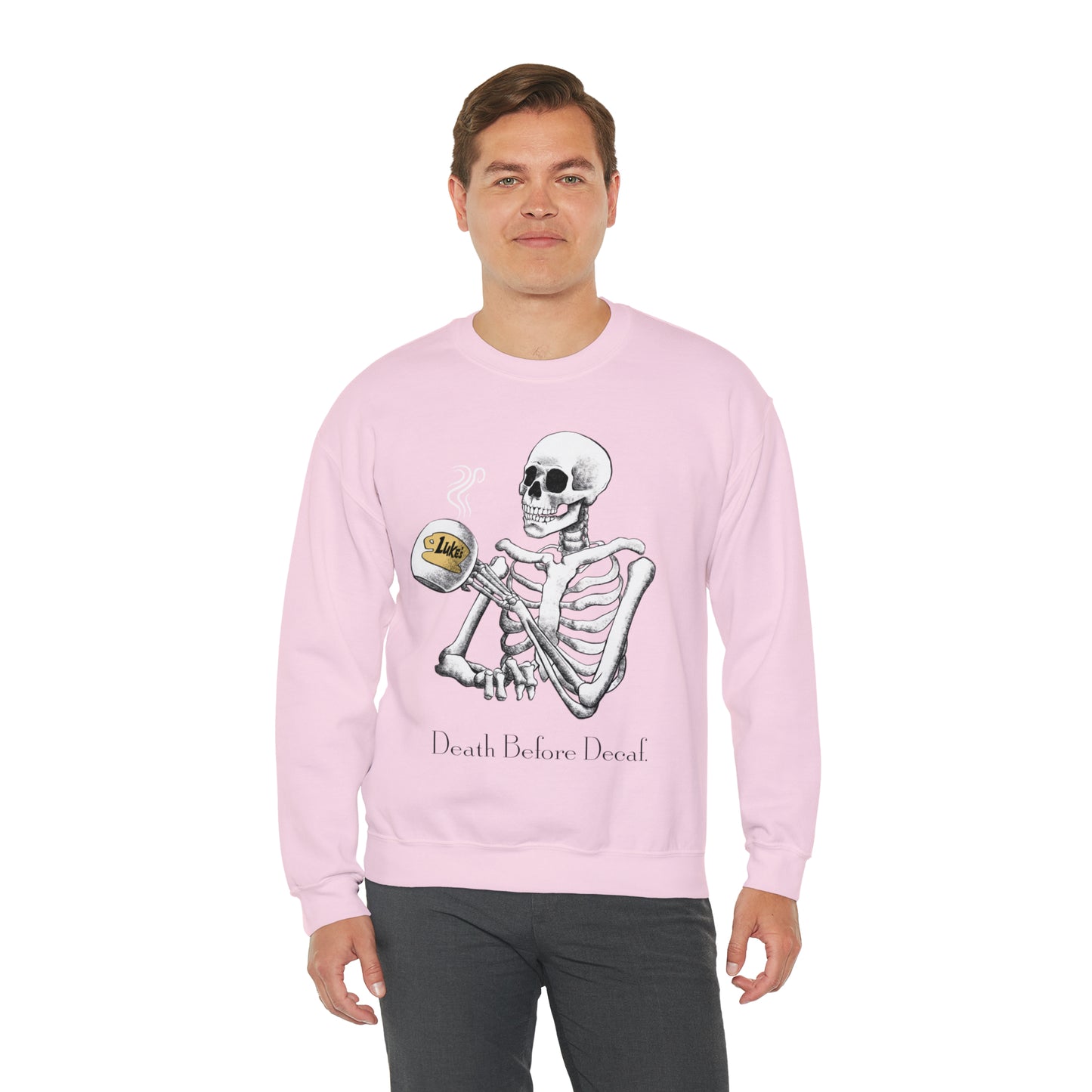 Gilmore Girls Halloween Skeleton Drinking Luke's Coffee Unisex Heavy Blend™ Crewneck Sweatshirt | Fall Autumn | Cozy Sweater