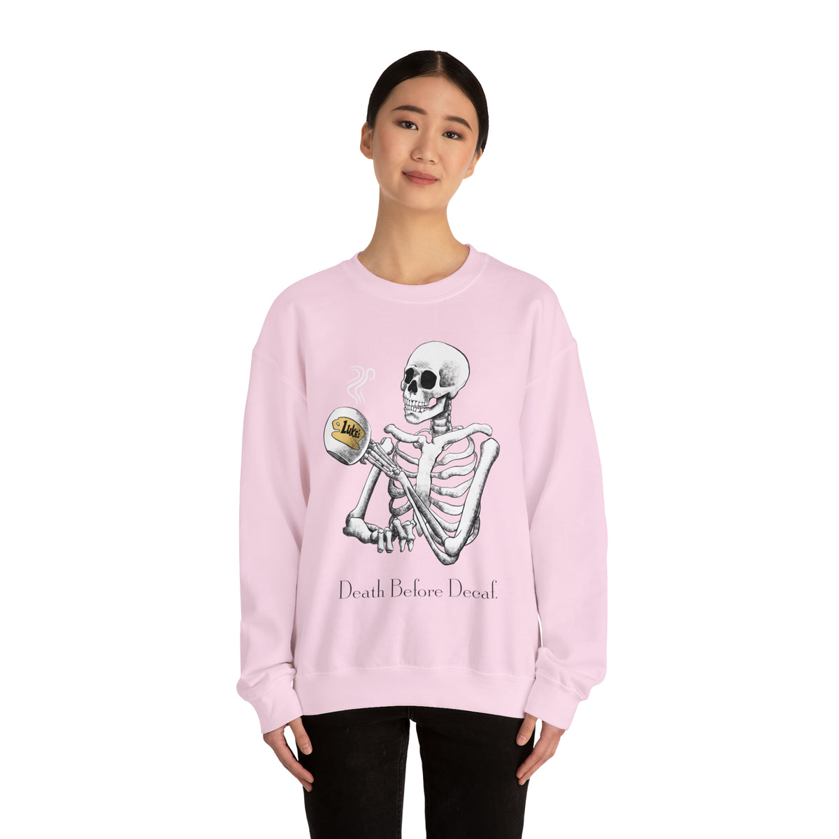 Gilmore Girls Halloween Skeleton Drinking Luke's Coffee Unisex Heavy Blend™ Crewneck Sweatshirt | Fall Autumn | Cozy Sweater
