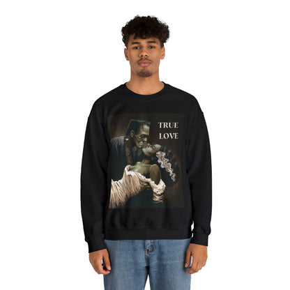 Frankenstein and His Bride Green Version True Love Halloween Monsters Cozy Unisex Heavy Blend™ Crewneck Sweatshirt | Fall Autumn| Humour TV  | Gift Idea