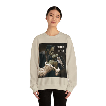 Frankenstein and His Bride Green Version True Love Halloween Monsters Cozy Unisex Heavy Blend™ Crewneck Sweatshirt | Fall Autumn| Humour TV  | Gift Idea