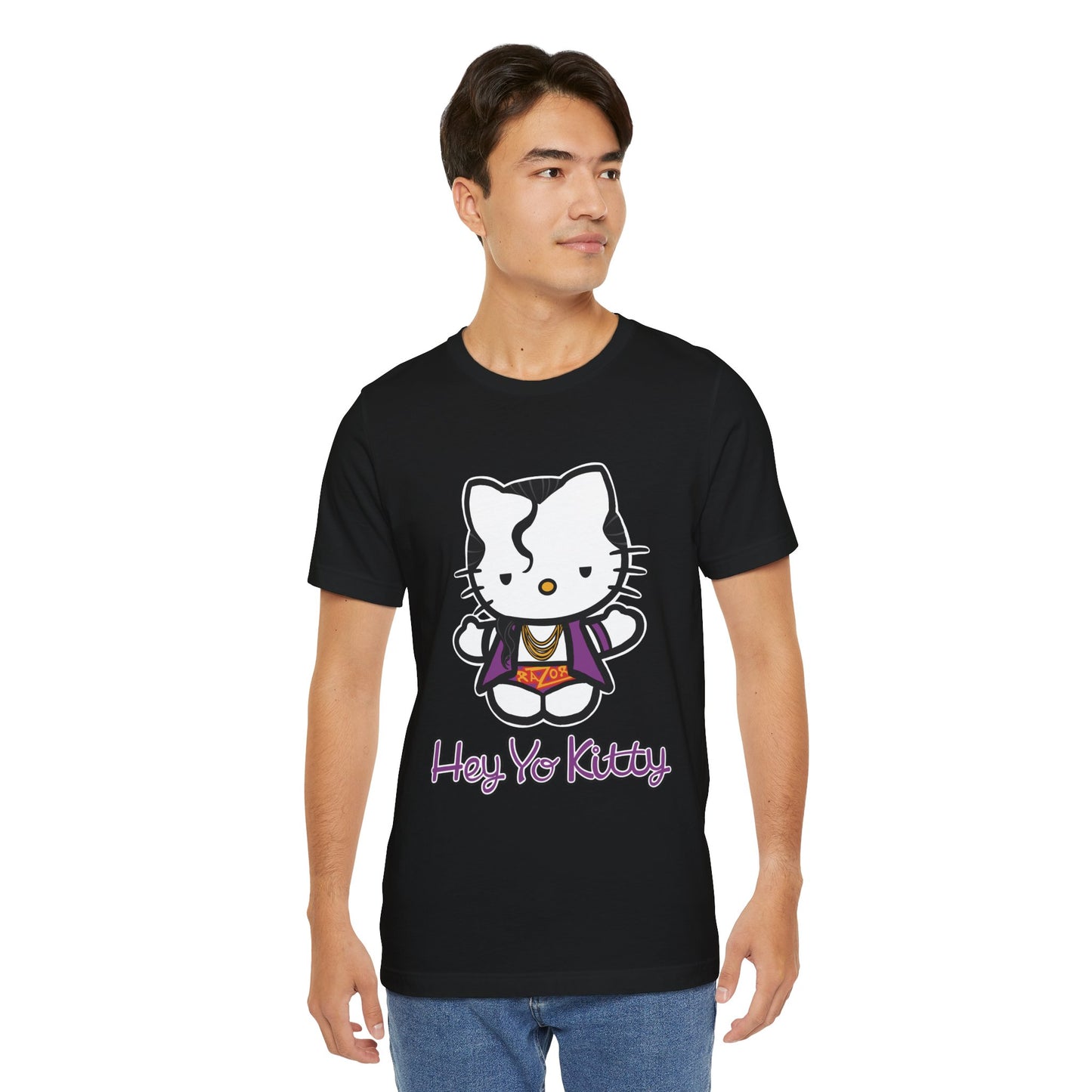 Hey Yo Kitty Japanese Wrestling Purple Bad Cat Unisex Jersey Short Sleeve T-Shirt