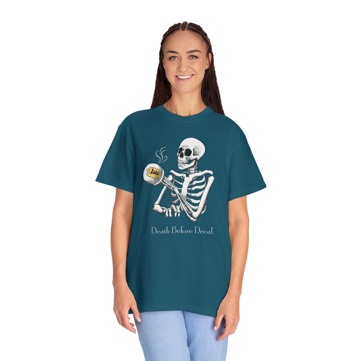 Gilmore Girls Halloween Skeleton Drinking Luke's Coffee Unisex Garment-Dyed T-shirt