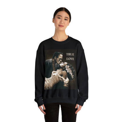 Frankenstein and His Bride True Love Neutral Halloween Monsters Cozy Unisex Heavy Blend™ Crewneck Sweatshirt | Fall Autumn | Gift Idea