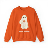Cute Ghost "Monday Mourning" Coffee Pumpkin Mug Unisex Heavy Blend™ Crewneck Sweatshirt | Fall Autumn | Gift Idea