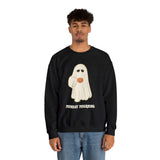 Cute Ghost "Monday Mourning" Coffee Pumpkin Mug Unisex Heavy Blend™ Crewneck Sweatshirt | Fall Autumn | Gift Idea