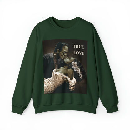 Frankenstein and His Bride Green Version True Love Halloween Monsters Cozy Unisex Heavy Blend™ Crewneck Sweatshirt | Fall Autumn| Humour TV  | Gift Idea