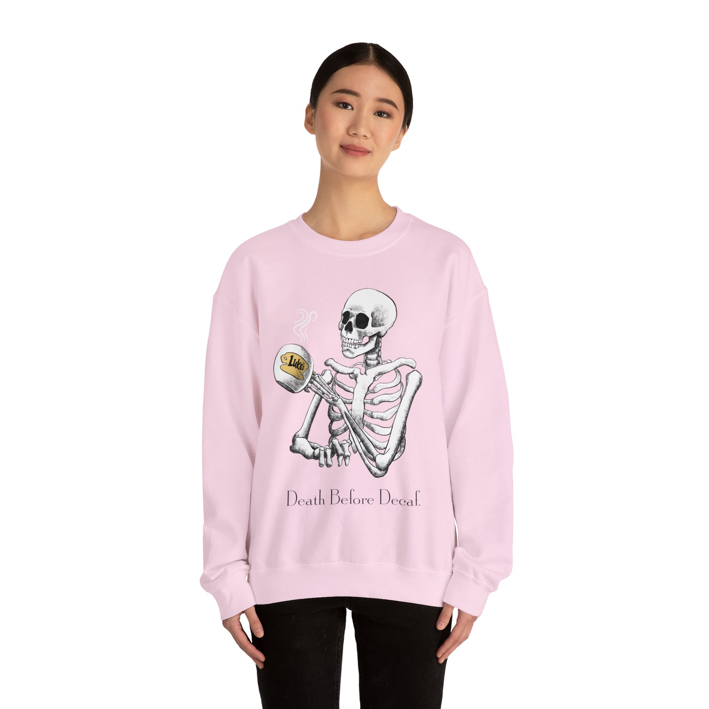 Gilmore Girls Halloween Skeleton Drinking Luke's Coffee Unisex Heavy Blend™ Crewneck Sweatshirt | Fall Autumn | Cozy Sweater