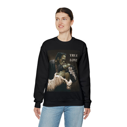Frankenstein and His Bride Green Version True Love Halloween Monsters Cozy Unisex Heavy Blend™ Crewneck Sweatshirt | Fall Autumn| Humour TV  | Gift Idea