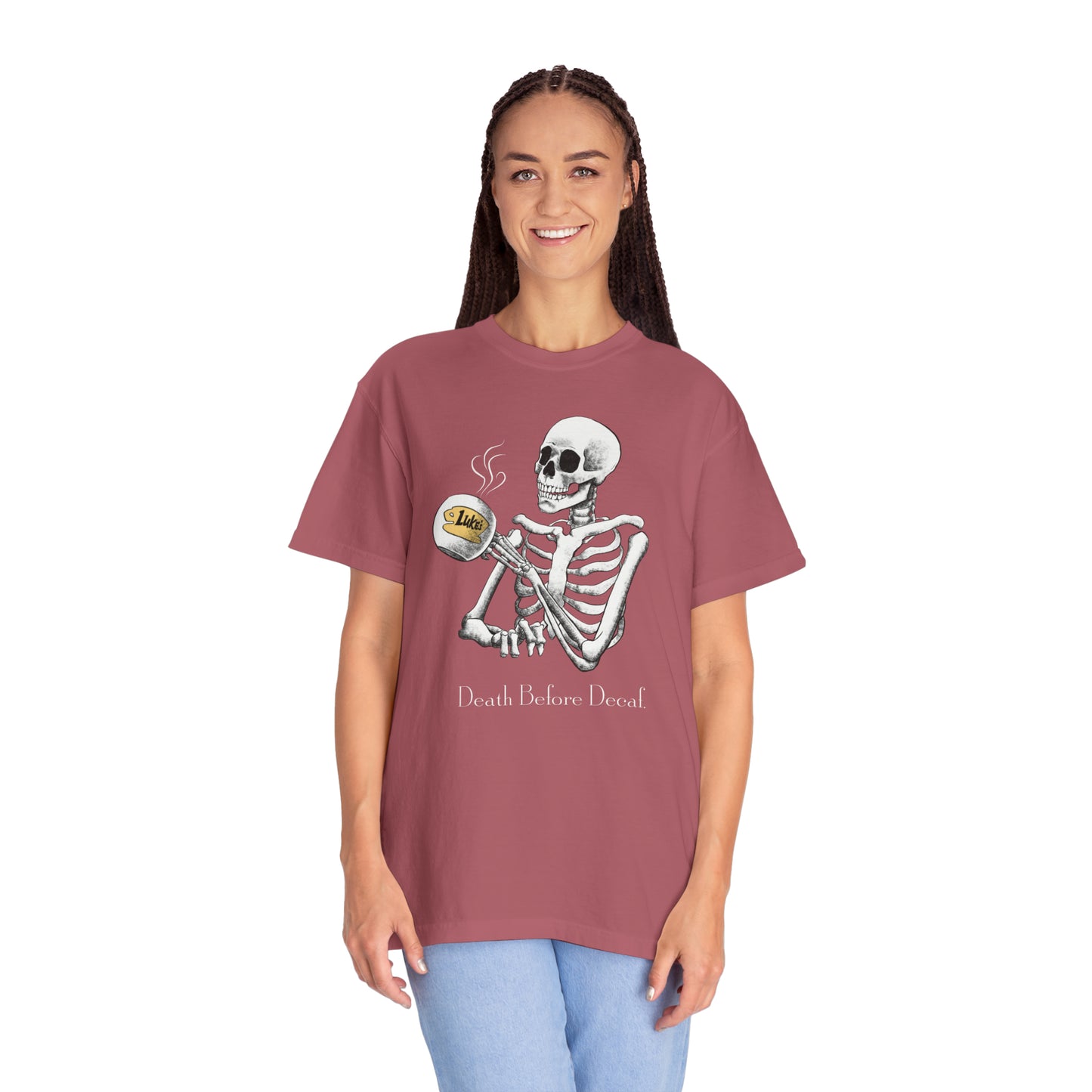 Gilmore Girls Halloween Skeleton Drinking Luke's Coffee Unisex Garment-Dyed T-shirt