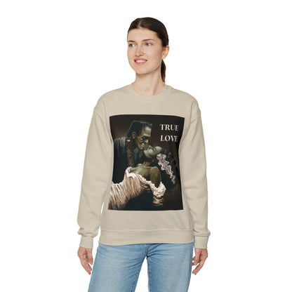 Frankenstein and His Bride Green Version True Love Halloween Monsters Cozy Unisex Heavy Blend™ Crewneck Sweatshirt | Fall Autumn| Humour TV  | Gift Idea