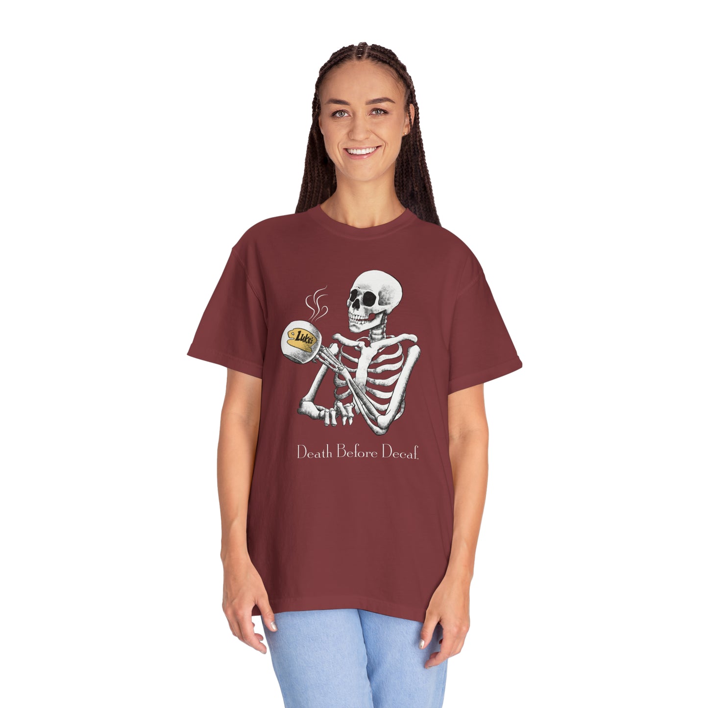 Gilmore Girls Halloween Skeleton Drinking Luke's Coffee Unisex Garment-Dyed T-shirt