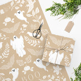 Neutral Boho Halloween Ghosts and Bats Wrapping Paper