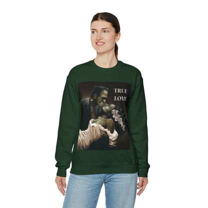 Frankenstein and His Bride Green Version True Love Halloween Monsters Cozy Unisex Heavy Blend™ Crewneck Sweatshirt | Fall Autumn| Humour TV  | Gift Idea